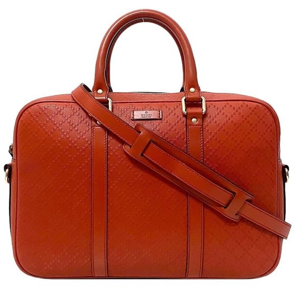 Gucci Diamante Orange Red Bright Calf Leather 2-way Business Bag Shoulder Bag - Picture 1 of 7